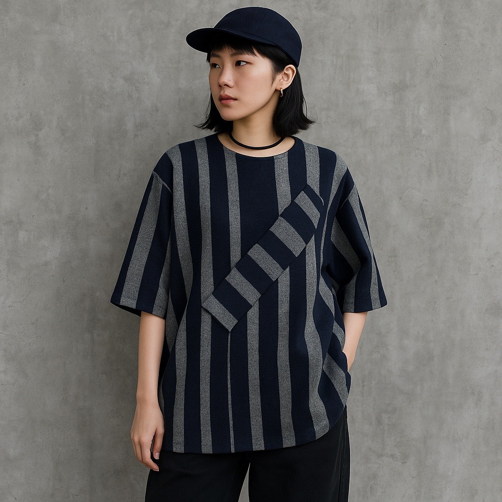 The World Is Your Oyster L Wool Blend Striped Tunic Top Avant Garde Asym Japan